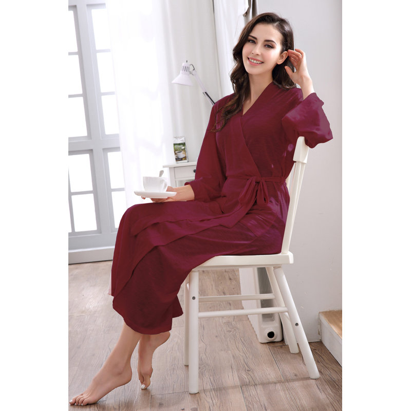 Alwyn Home Braelyn Womens Cotton Robes Lightweight Short Sleeve Kimono Bathrobe Spa Knit Robe Bridal Dressing Gown Sleepwear RHW2753 Mulberry Wayfair